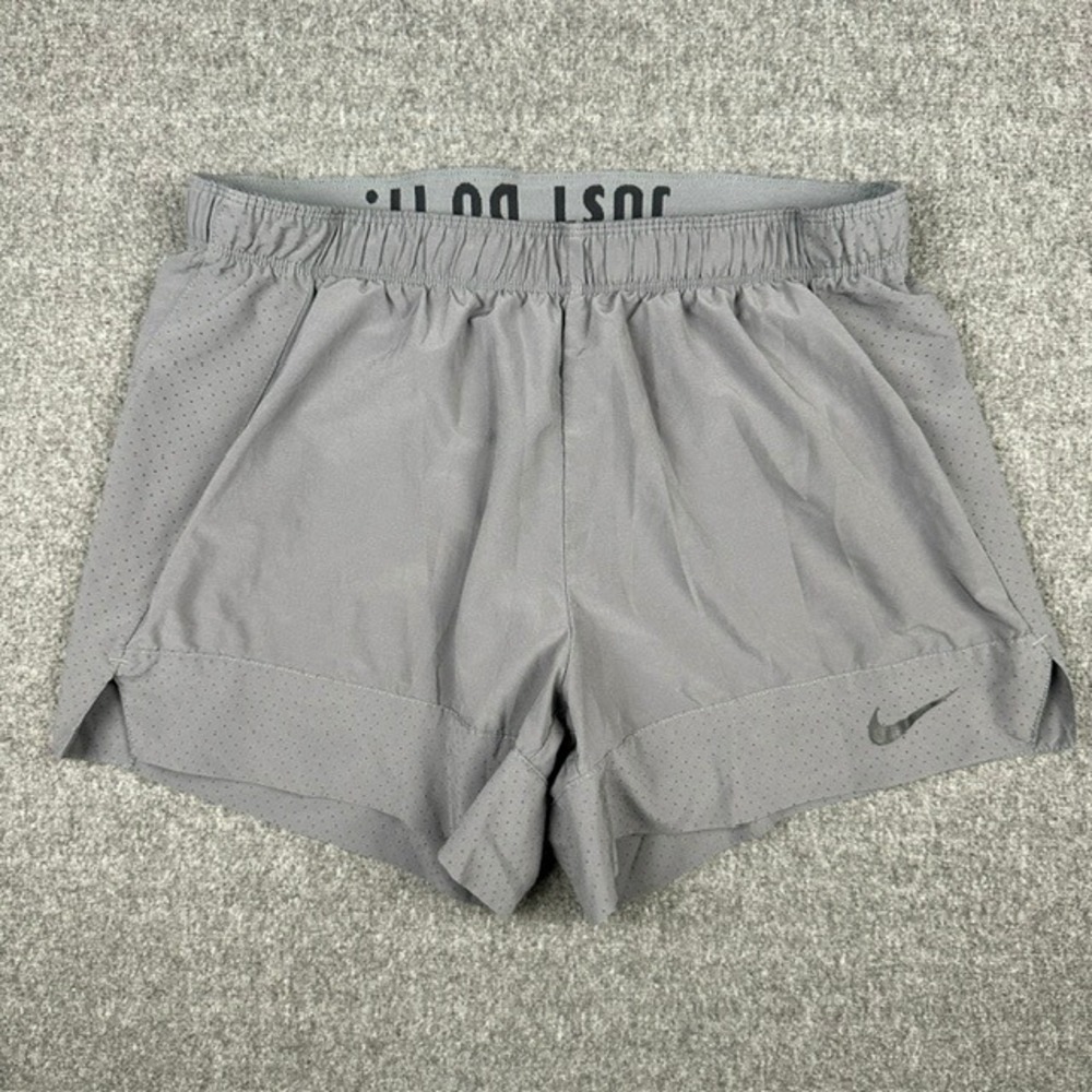 Nike Dri-FIT Women Gray Running Shorts Perforated Size M Just Do It Waistband